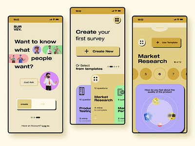 Survey Mobile App mobile app neubrutal neubrutalism survey app ui design uiux ux design
