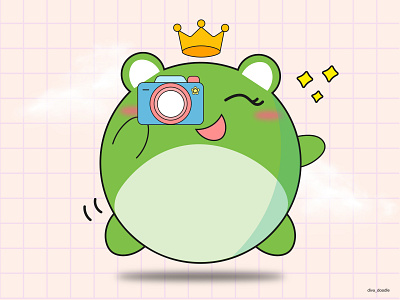 Baby Frodo adorable camera character crown cute design doodle doodleart frog happy illustration kawaii pastel smile