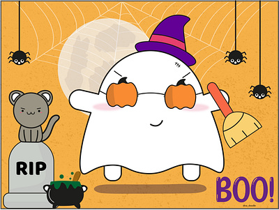 Boogie adorable cat challenge character cute design doodle doodleart dribbbleweeklywarmup ghost halloween haunted illustration inktober kawaii pumpkin spider spooky