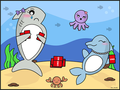 Jojo and Mark adorable cartoon character contest cute design dolphin doodle doodleart game happy illustration kawaii power sea shark smile win