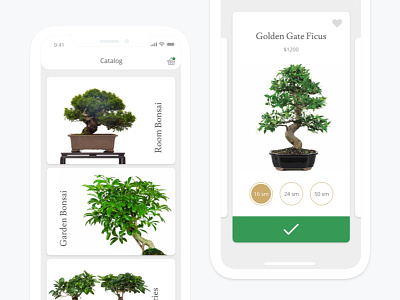 Bonsai shop app bonsai e commerce iphone x minimalism simple ui ux