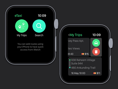 iWatch - Taxi Concept application dark iwatch taxi ui ux