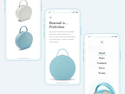 Concept for BUwood application bags clean concept e commerce fashion minimal shop ui