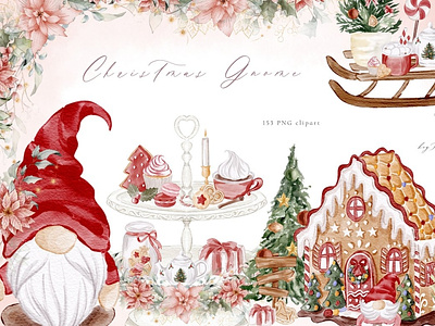 Christmas Gnome Invitations Templates noel watercolor clipart