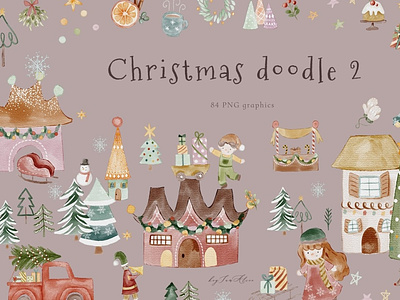 Christmas Doodle Templates noel watercolor clipart
