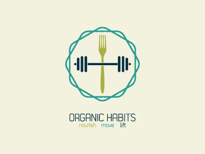 Organic Habits brand exercise fitness food fork logo move nourish organic weights woodbridge