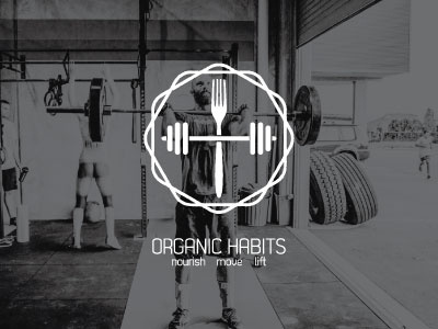 Organic Habits brand exercise food habits logo muscle nourish organic training weights