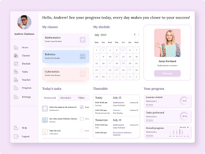 Online learning school dashboard