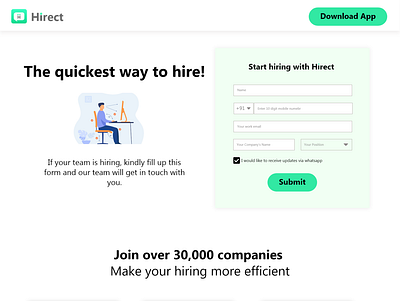 A voluntary Landing Page Design for Hirect landing page ui ux