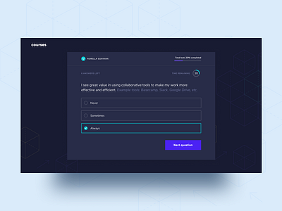 Landing Quiz dark theme dark ui exploration landing learning platform progress question quiz test ui design ux ui ux design web web design