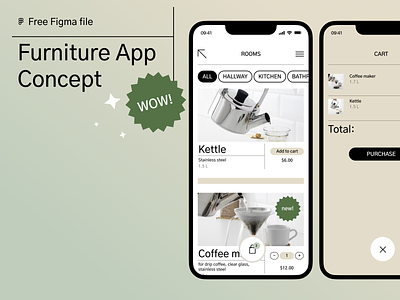 Furniture App Concept. Freebie. app cart ecommerce flat free freebie furniture list menu modern purchase shop simple ui