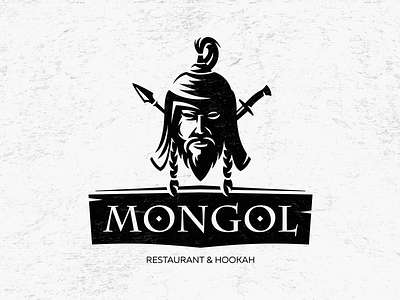 MONGOL asia bar face hookah logo mongol restaurant warrior