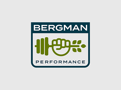 Bergman Performance Badge Logo badge barbell bodybuilder branding fitness health logo modern nutrition trainer