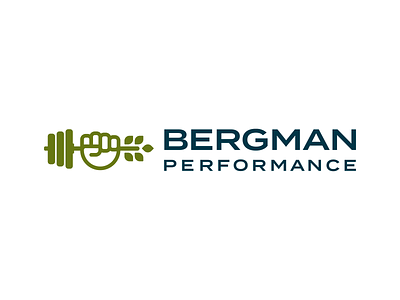 Bergman Performance Logo barbell bodybuilder branding combination logo fitness health logo modern nutrition typography