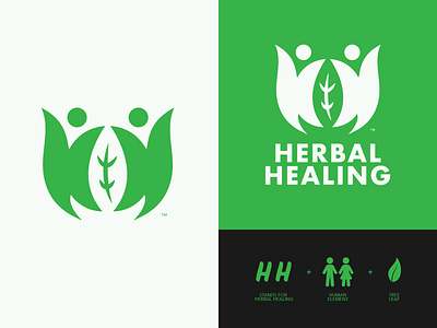 Herbal Healing branding foundation h letter herbal human icon identity illustration leaf logo mark organization