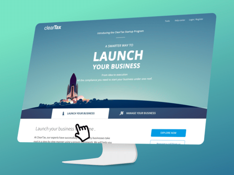 Cleartax - Landing page Transitions animation hero image landing page launch manage prototype ui