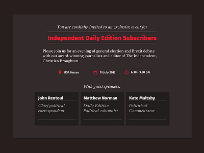 Independent Subscribers Event Invitation dark theme event event invite journalism media newspaper