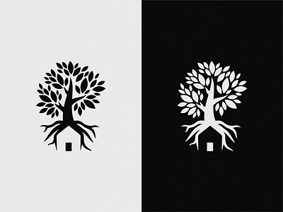 logo concept green home house roots tree