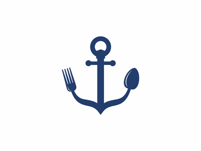 Marine Cafe anchor brand cafe fork identity logo mark restaurant spoon symbol