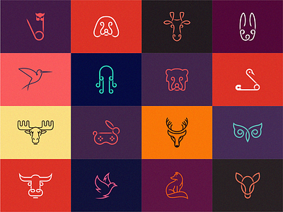animals of lines logoset icon illustration logo symbol