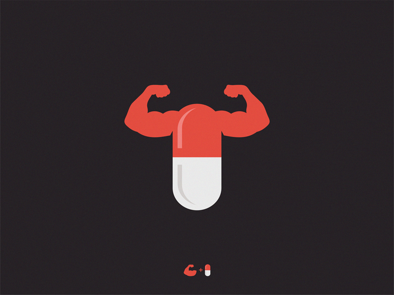 gym / biceps / pill logo symbol illustration icon