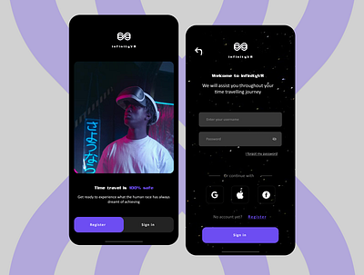 InfinityVR Time travel App Sign in screen adobe xd app concept future futuristic login sign in sign up ui ux virtual reality virtual reality app vr
