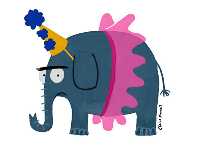 Elephant clown circus clown elephant expression hat illustration kidlitart personality pompom tutu unhappy unimpressed