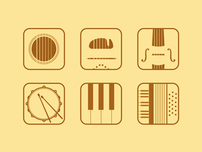 Flat music app icons (Rebound) accordion appicons drum flat guitar gypsy icon instruments music piano set simple violin