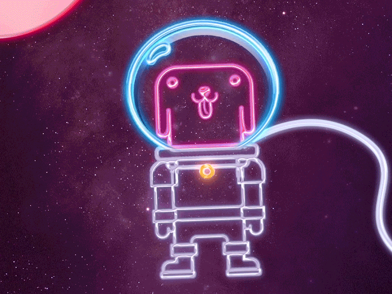 Space Dog 80`s 80s astronaut dog galaxy gif motion neon planet retro space universe