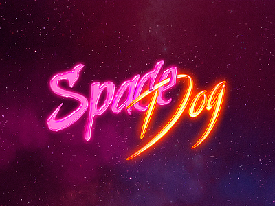 Space Dog 80s digital lettering neon pink retro space universe