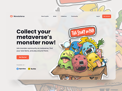 MonstaVerse - Landing Page Website band character collectible foundation game header hero image illustration landing page metaverse monster music nft opensea page procreate rarible toy ui website