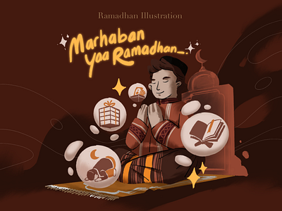 Marhaban Yaa Ramadan Illustration celebrate dua eid eid mubarak fasting graphic design greeting holy month illustration islam kabah laylatul qadr mecca moon moslem pray quran ramadan sacred month star