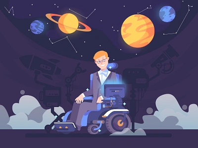 Farewell Stephen Hawking black hole cosmic galaxy illustration planet rip rocket science scientist star stephen hawking