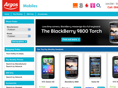 Argos Mobiles ecommerce webdesign