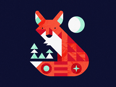 Night Fox geometric illustration moon moonlight trees