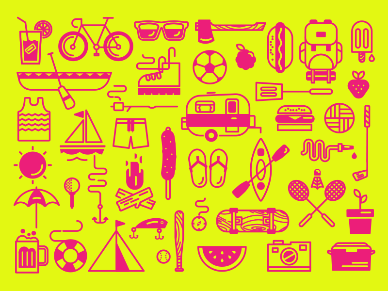 Summer Icons backyard camping fun icon set icons line art simple summer