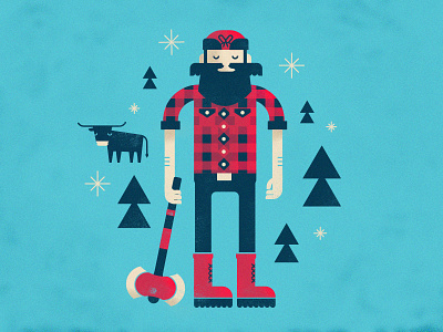 Mr. Bunyan axe babe beard flannel illustration mustache paul bunyan snowflakes trees