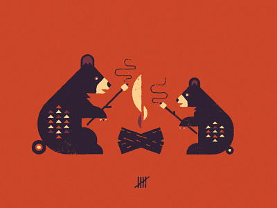 Raisin' a Toast bear cub bears campfire camping cubs fire geometric illustration marshmallow