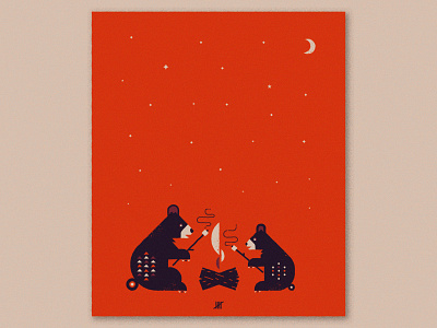 Bear Print bears campfire cubs illustration marshmallows moon stars