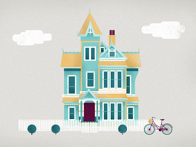 Victorian 2 bicycle bike building house illustration victorian