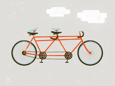 Built for two bicycle bike birds clouds illustration tandem