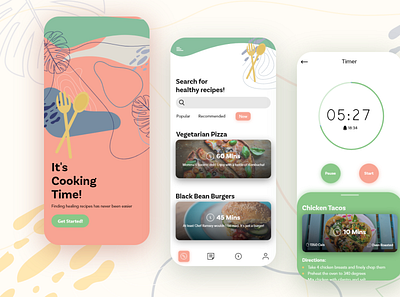 Simplistic Cooking App app app design branding cooking app design i= timer ui uixu ux vector