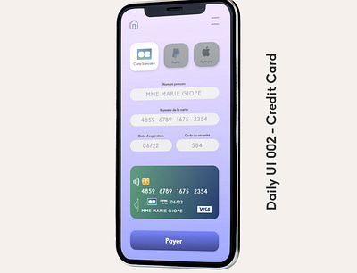 Daily UI 002 - Credit Card 002 app credit card daily ui 002 dailyui design graphic design paiement pay ui