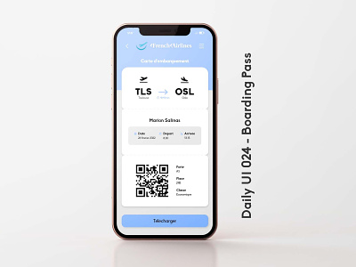 Daily UI 024 - Boarding Pass 024 airlines app application avion boarding pass bouton carte embarquement daily ui 024 dailyui design flight fly graphic design plane qr code travel ui vol voyage