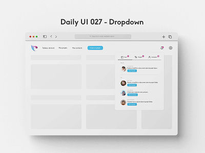 Daily UI 027 - Dropdown 027 contacts daily ui 027 dailyui design dropdown gestion graphic design management menu deroulant notifications plateforme projects projets ui web