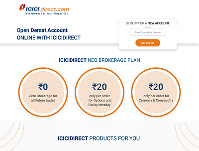 Open Trading Account Online - ICICI Direct landing page sketch ui uxui design webdesign
