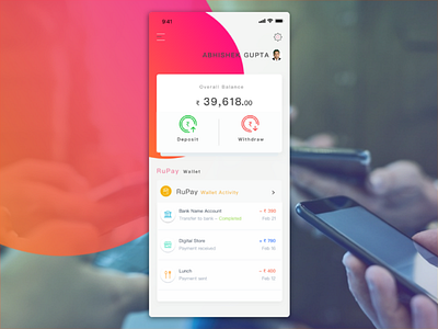 Wallet page design banking app