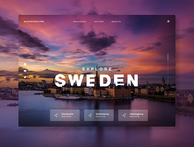 Explore Sweden bright composition design main screen tourism typography ui web design