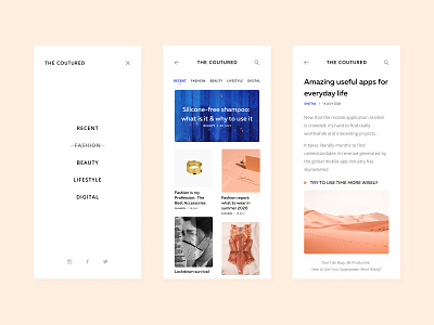 The Coutured | Fashion Magazine application design article blog blog design cards fashion grid magazine menu minimal