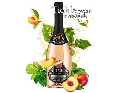 Peach Wine Bottle Photomanipulation greenery peaches photomanipulation wine bottle